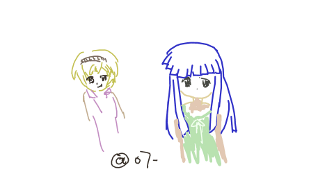 深藍色頭髮的少女和黃色頭髮